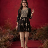 Zari Black Mirror Work Cotton Kurta Set