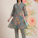 Raima Smokey Blue Printed Satin Co-ord Set for Women
