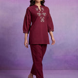 Maroon Embroidered Co-ord Set