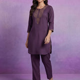 Purple Embroidered Suit Set and Dupatta