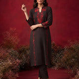 Brown Embroidered Cotton Blend Everyday Kurta