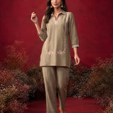 Green Embroidered Cotton Blend Regular Co-ord Set