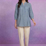 Spa Cotton Resham Zari Embroidered Puff Sleeve Shirt