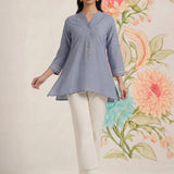 Celia Smokey Blue Embroidered Rayon Top for Women