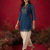 Dark Teal Embroidered Chinon Tunic