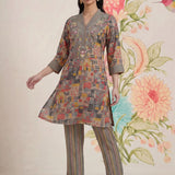 Raima Grey Printed Satin Co-ord Set for Women