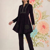 Firdaus Deep Wine Embroidered Velvet Co-ord Set for Women