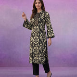 Black Ikat Printed Kurta Set with Dori Embroidery