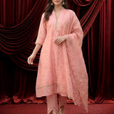 Pink Embroidered Chanderi Suit Set