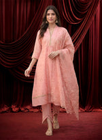 Pink Embroidered Chanderi Suit Set