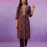 Purple Embroidered Straight Kurta Set
