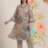Anvi Grey Floral Printed Organza Suit Set with Dupatta