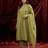 Spring Green Embroidered Chanderi Suit Set