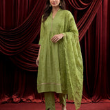 Spring Green Embroidered Chanderi Suit Set