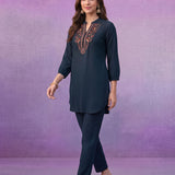 Teal Embroidered Co-ord Set with Raglan Sleeves