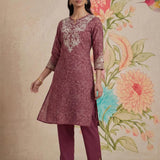 Iraavat Wine Embroidered Cotton Kurta Set