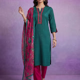 Fuchsia Viscose Rayon Zari Dori Embroidered Straight Kurta Set with Dupatta