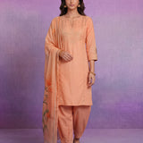 Apricot Embroidered Suit Set with Dupatta