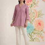 Celia Light Pink Embroidered Rayon Top for Women