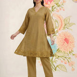 Shayeri Olive Embroidered A-line Kurta Set