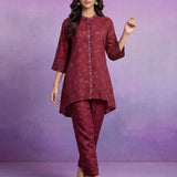 Maroon Embroidered Panelled Co-ord Set