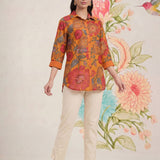 Survani Mustard Floral Printed Cotton Shirt