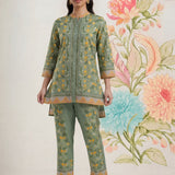 Saina Chenoise Green Printed Remi Linen Co-ord Set for Women