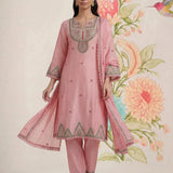 Albeli Baby Pink Embroidered A-line Suit Set with Dupatta