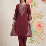 Sarina Peach Embroidered Cotton Co-ord Set for Women