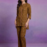 Olive Embroidered Panelled Co-ord Set