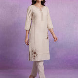 Ivory Cotton Blend Embroidered Kurta Set