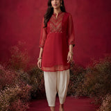 Blood Red Embroidered Chinon Tunic