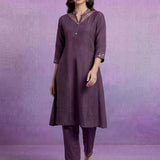Purple Embroidered A-line Kurta Set