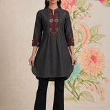 Dinah Grey Embroidered Denim Designer Kurta for Women