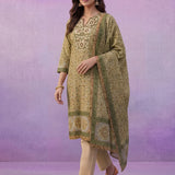 Green All-Over Placement Printed Straight Suit Set