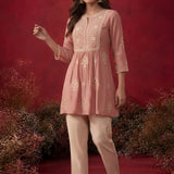 Zari Pink Mirror Work Cotton Kurta Set