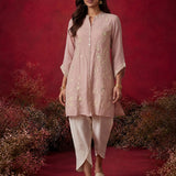Pink Embroidered Crinkle Cotton Co-ord Set