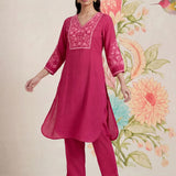 Uma Fuchsia Embroidered Kurta Set