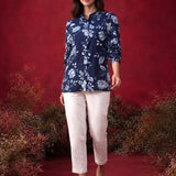 Navy All Over Printed Satin Shirt