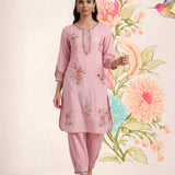 Saavan Pink Embroidered Cotton blend Kurta Set