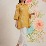 Maitri Mustard Embroidered A-line Tunic