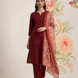 Ragini Maroon Embroidered Straight Suit Set with Dupatta