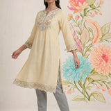 Grace Ivory Embroidered Cotton Gauze Kurta for Women