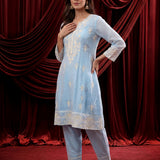 Spa Embroidered Chanderi A-Line Suit Set