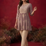 Zari Lavender Mirror Work Cotton Kurta Set