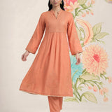 Malang Light Orange Embroidered A-line Kurta Set