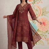Kasni Maroon Printed Suit Set with Dupatta