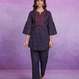 Purple Dori Embroidery Kurti with Palazzo
