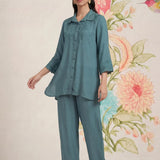 Zoa Teal Monochrome Embroidered Co-ord Set
