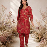 Dark Pink Metallic Print & Pearl Kurta Set